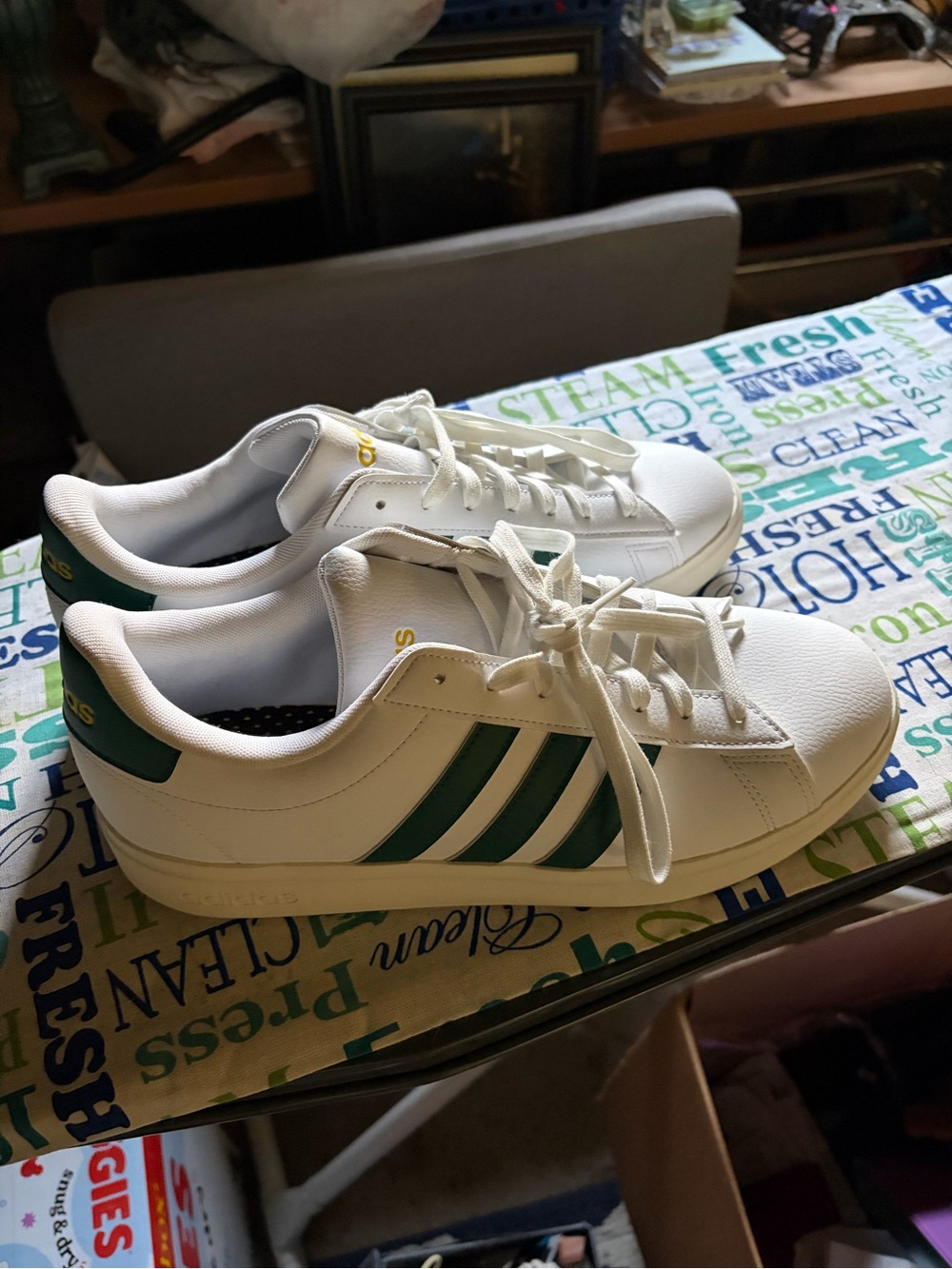 adidas White Sneakers with Green Accents